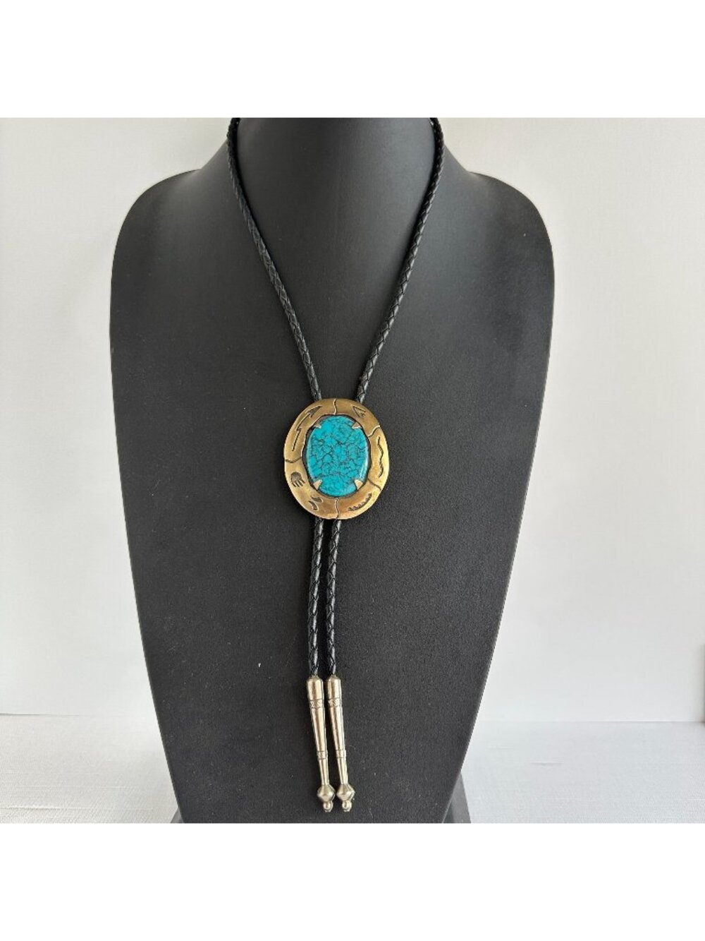 Bell Trading Post Bolo Tie Southwestern Faux Turquoise Nickel Silver